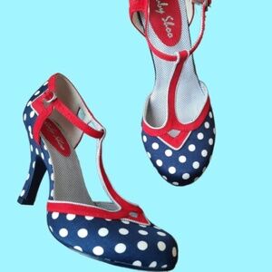 Ruby Shoo Red white and navy polka dotted mary jane pumps-Sz 37 or 6.5